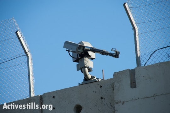 The new camera-equipped weapon installed on the separation wall in Bethlehem. (photo: Activestills.org)