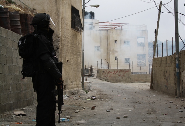 Israeli Border Policeman After Firing Tear Gas in Silwan. Photo by Joseph Dana. 