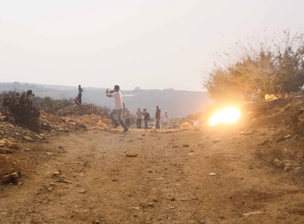 Sound Grenade Explodes in Beit Ummar. Photo Credit: Joseph Dana