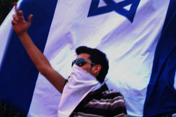 An Israeli demonstrating in front of the Turkish embassy (Credit: Tom Eschar, used with permission)