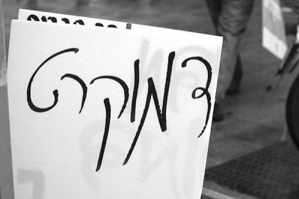 Placard from the human rights rally: "Democrat" (photo: Dimi Reider)