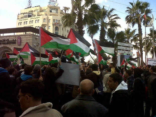 Rally in Ramallah's Manara Square Calling For an End of Division. Photo: Joseph Dana