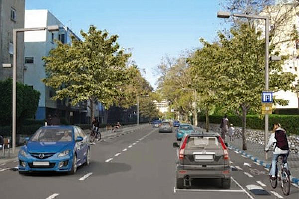Rendering of Tel Aviv's Bloch Street in April 2012 after bike lanes are added (Photo courtesy of Tel Aviv Municipality)