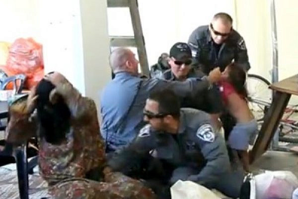 Israeli police during a house eviction in Jaffa