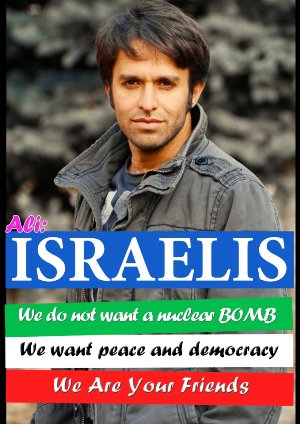 Iranian man against the war and the bomb (source: Iran for Peace and Democracy)