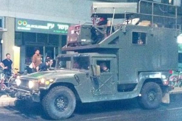 IDF surveillance vehicle, usually in service in the West Bank, used against #J14 protesters in central Tel Aviv (photo: Ariella Azoulay)