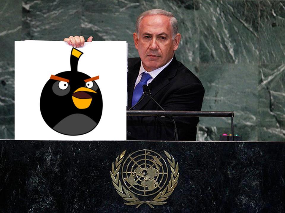 Bibi's ACME bomb at UNGA inspires Israeli meme artists