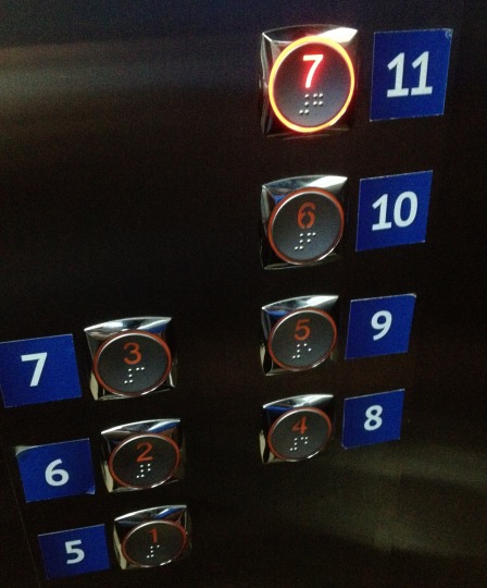 Russian efficiency: the elevator buttons inside the APEC press center, Vladivostok, September 2012 (photo: Roee Ruttenberg)