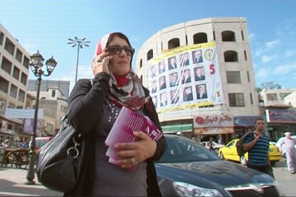 Maysoun Qawasmi from "Women's List" campaigning in Hebron, Oct 18, 2012 (photo: DC)