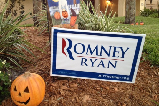 Scary: Romney/Ryan signs decorate many of the residential lawns in Boca Raton, Florida, Oct 31, 2012 (photo: Roee Ruttenberg)