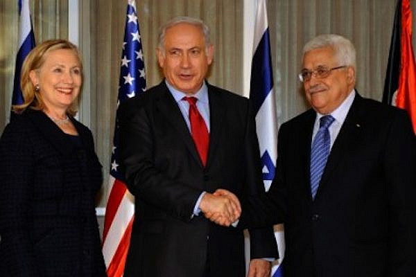 U.S. Secretary of State Hillary Rodham Clinton, Prime Minister Binyamin Netanyahu and President Mahmoud Abbas. (photo: State Department photo/ Public Domain)