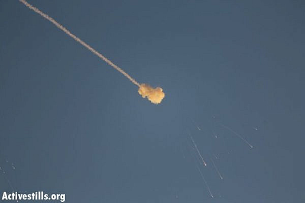 Iron Dome missile intercepts a rocket fired from Gaza towards Israel (photo: Activestills.org)