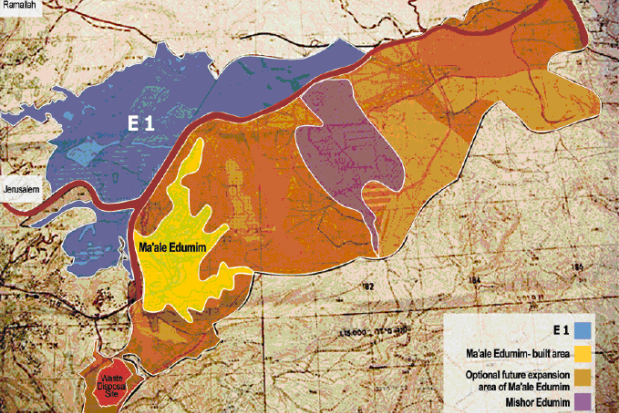 Zoning plan for the planned settlements at E1 and Maáleh Adumin (source: Ir Amim)