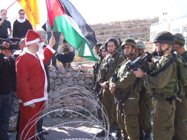 Anti-wall Christmas demonstration in Ma'asara, south of Bethlehem, 2008 (Haggai Matar)