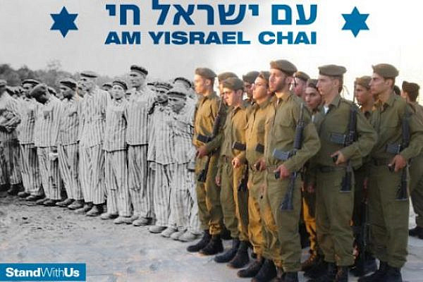 Stand With Us poster juxtaposing Holocaust survivors with IDF soldiers