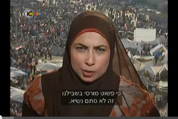 Egyptian journalist live from Tahrir, July 2, 2013 (Screenshot, Ch.10)