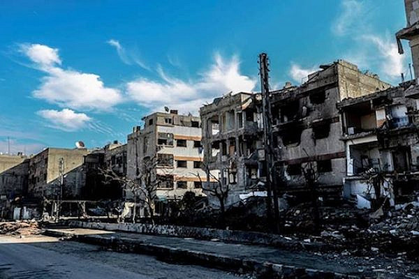 Destruction due to shelling in Douma, a town under siege northeast of Damascus. (photo: Adasa Sham)