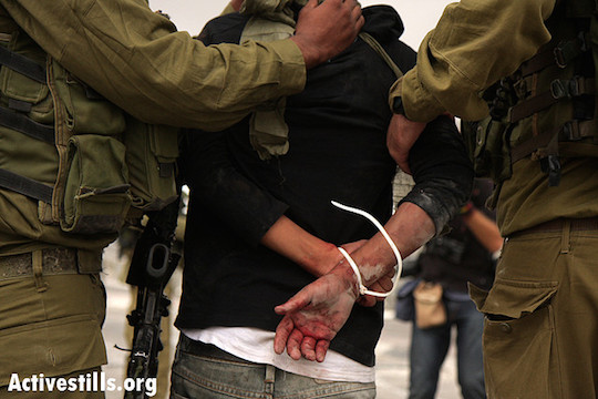 Israeli soldiers arresting a Palestinian man, September 27, 2008. (Photo by Anne Paq/Activestills.org)