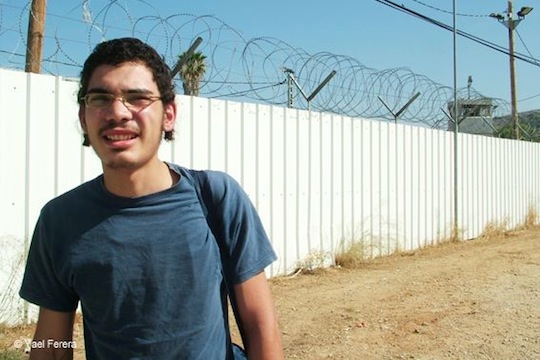 Uriel Ferera walking out of military jail after serving his first sentence. (photo: Ruty Ferera)