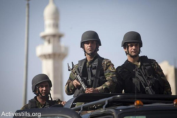 Palestinian security forces in Bethlehem. (Photo by Oren Ziv/Activestills.org)