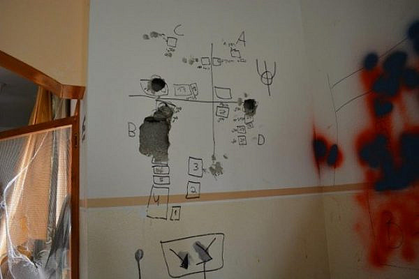 Military plans scribbled on the wall of a Palestinian home used as a military post by Israeli soldiers during Operation Protective Edge, the Gaza Strip, August 2014. (photo: Alexandr Nabokov)