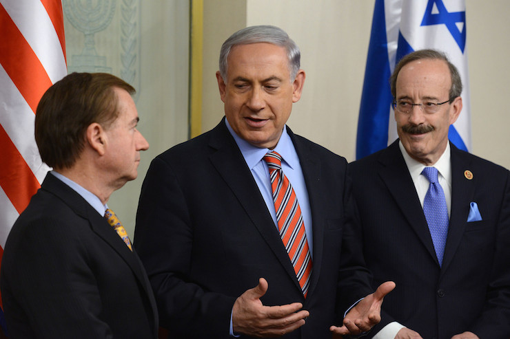 Israeli Prime Minister Benjamin Netanyahu met with U.S. Rep. Ed Royce (R-CA) and U.S. Rep. Eliot L. Engel (D-NY). (Photo by Kobi Gideon / GPO)