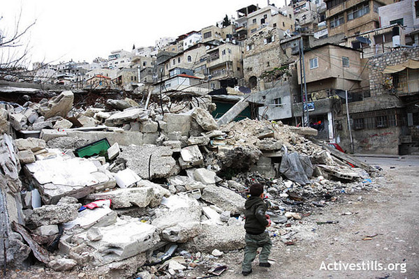 A demolished Palestinian home in the East Jerusalem neighborhood of Silwan, march 14, 2009. (Photo by Anne Paq/Activestills.org)