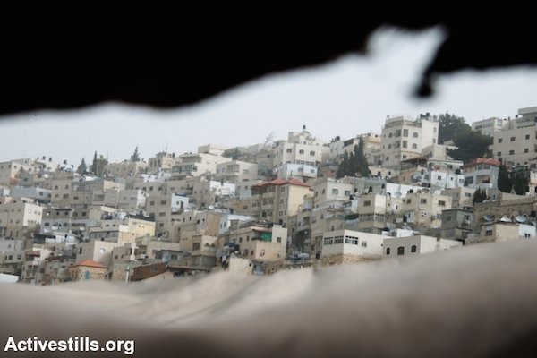 The East Jerusalem neighborhood of Silwan is seen from a protest tent built by local activists, March 3, 2014. (Photo by Ryan Rodrick Beiler/Activestills.org)