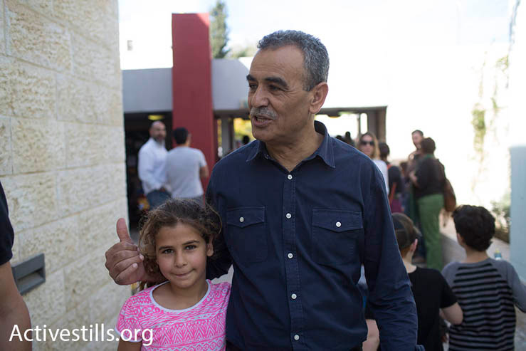 MK Jamal Zahalka (Balad) marches along with thousands of people march through Jerusalem in support and solidarity with the Max Rayne “Hand in Hand” bilingual school, which was the target of a racist arson attack a week earlier, Jerusalem, December 5, 2014. (Photo by Oren Ziv/Activestills.org)