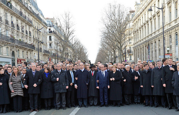World leaders, including Israeli Prime Minister Benjamin Netanyahu, march in Paris following the deadly terror attacks, January 11, 2015. (Photo by Haim Zach/GPO)