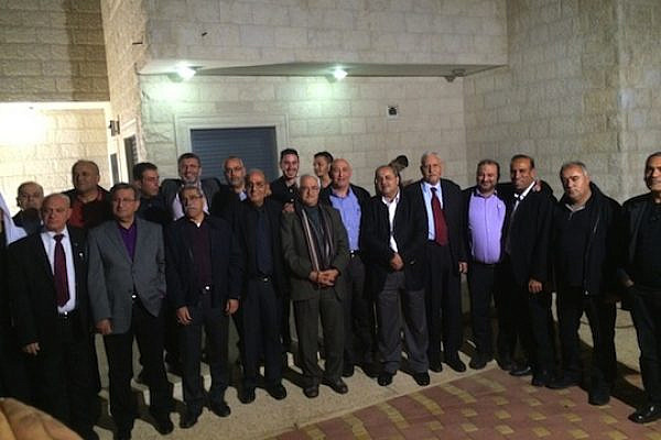 Members of newly announced "United List" of Arab parties in Israel ahead of March 17, 2015 election Photo: Courtesy Balad)