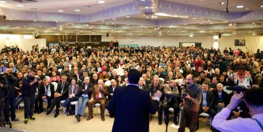 Joint List head Ayman Odeh speaks at the List's Arabic launch event, Nazareth. (Photo courtesy of the Joint List)