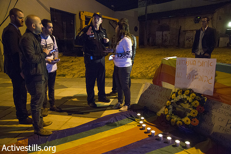 LGTBQ activists protest outside an elections conference of the Zionist Camp in Tel Aviv, February 24, 2015. Keren Manor / Activestills.org