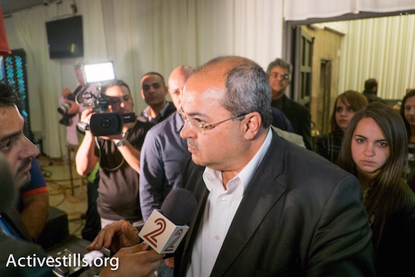 Joint List's Ahmad Tibi is seen at campaign headquarters on election night, Nazareth, Israel, March 17, 2015. (photo: Oren Ziv/Activestills.org)