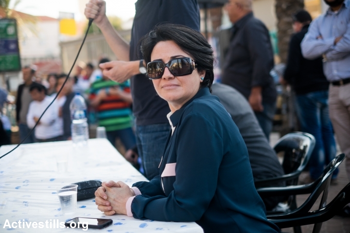 MK Haneen Zoabi at a Joint List elections event, March 14, 2015, Jaffa, Israel. (photo: Yotam Ronen)
