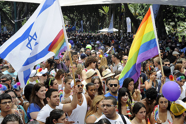 Rainbow and Israeli flags at the Tel Aviv Pride Parade, June 8, 2012. (US Embassy/State Dept. photo)