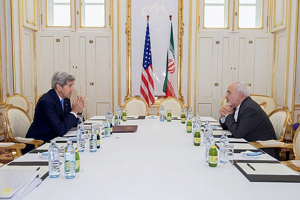 U.S. Secretary of State John Kerry sits across from Iranian Foreign Minister Javad Zarif on June 30, 2015, in Vienna, Austria, before a one-on-one meeting amid negotiations about the future of Iran's nuclear program. (State Department photo)