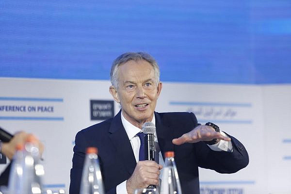 Former British Prime Minister Tony Blair is interviewed by Haaretz columnist Ari Shavit at the Haaretz Conference on Peace, November 12, 2015. (photo: Tomer Appelbaum)