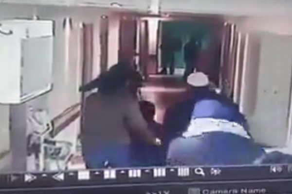 Screenshot of security cameras in Hebron's Al-Ahly hospital capturing Israeli Yamam forces dressed up as a woman in labor and her accompaniment.