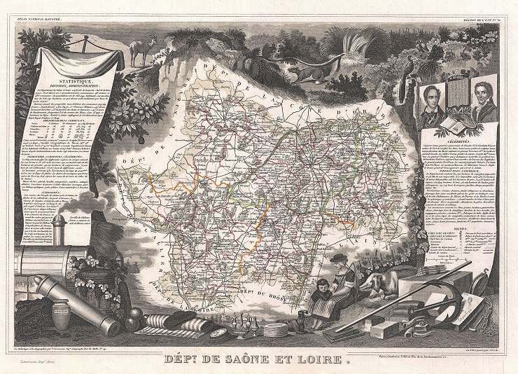The southernmost region of Burgundy. Map dated 1852. I crossed it on that train. (V. Levasseur, 1852 edition of his Atlas National de la France Illustree)