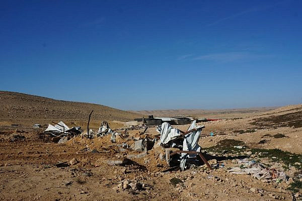 The remains of the village mosque, which was destroyed by Israeli authorities, Rahma, Negev Desert, January 6, 2015. (photo: Michal Rotem)