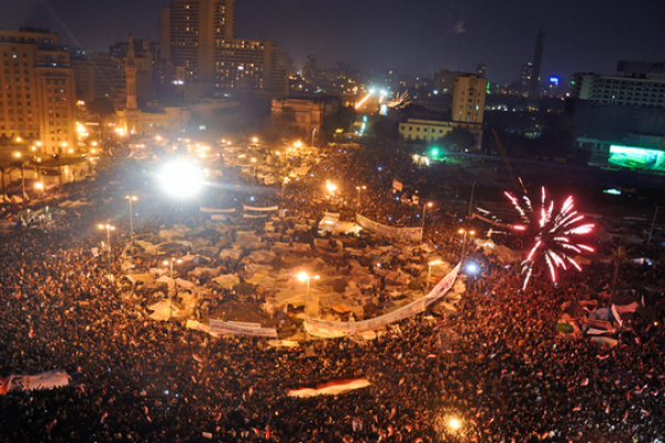 Celebrations in Tahrir Square after Omar Suleiman's statement concerning Hosni Mubarak's resignation. (photo: Jonathan Rashad/CC BY 2.0)