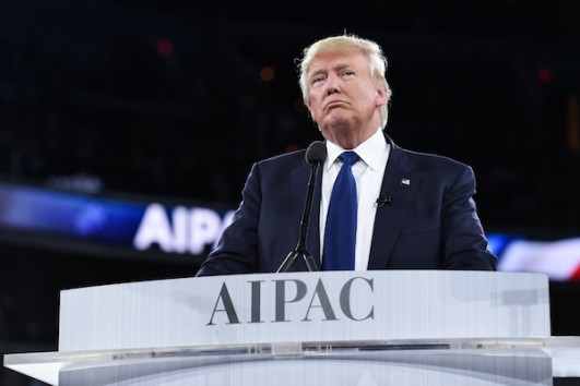 Republican presidential candidate Donald Trump addresses the 2016 AIPAC Police Conference in Washington D.C., March 21, 2016. (Photo courtesy of AIPAC)