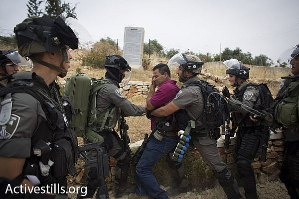 Abdullah Abu Rahmah being arrested by Border Police in Bil'in, May 13, 2016