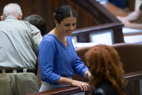 Justice Minister Ayelet Shaked seen at the Knesset during a plenum session in the assembly hall of the Israeli parliament on July 11, 2016. (photo: Yonatan Sindel/Flash90)