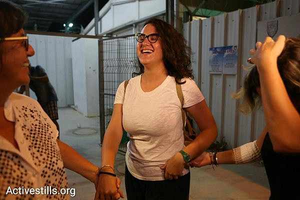 Conscientious objector Tair Kaminer is seen with family and supporters as she is released from Prison 6 after nearly 160 days. (photo: Oren Ziv/Activestills.org)