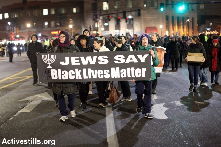 Jewish activists take part in a Black Lives Matter protest in Brookline, MA, December 16, 2014. (Tess Scheflan/Activestills.org)