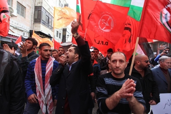 Left-wing Palestinian parties protest the PA in Ramallah, 2014. (Issam Rimawi/Flash90)