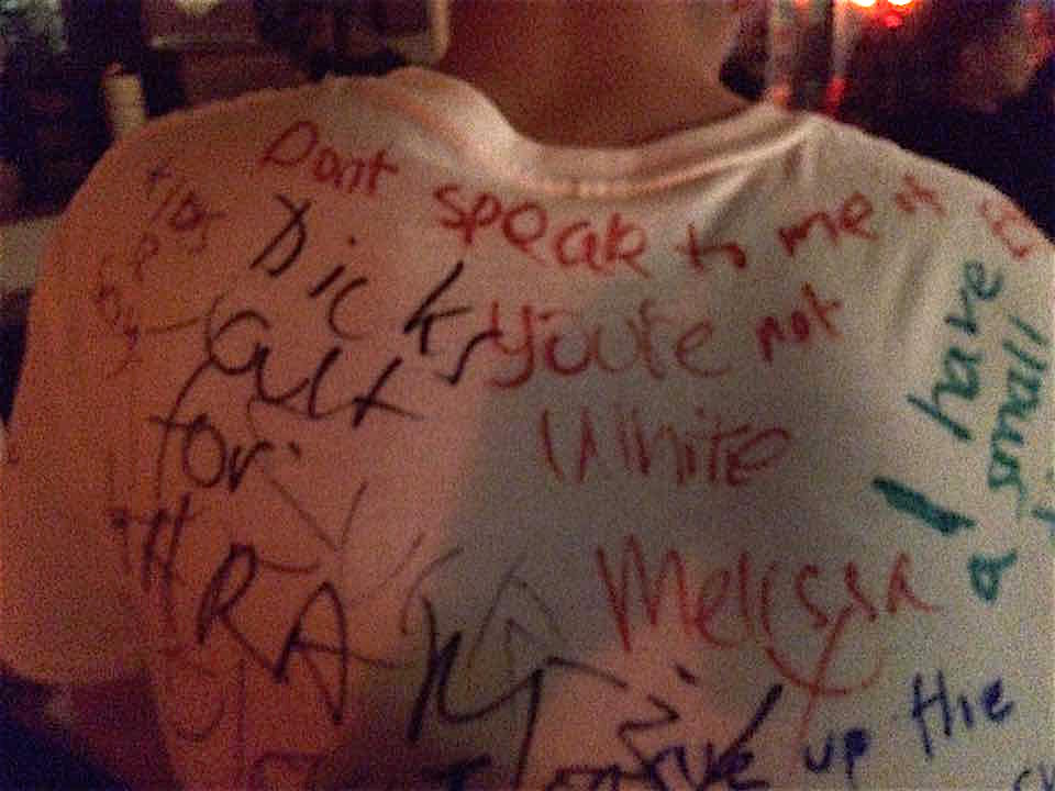 White supremacist slogan on an Exeter University t-shirt. Photo: Courtesy.