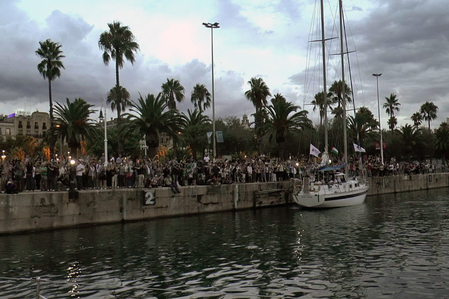 Thousands attend a send-off festival for the flotilla to Gaza in Barcelona. (Yudit Ilany)